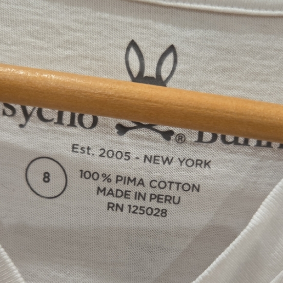 Psycho Bunny White Long Sleeve V-Neck Tee, VGUC, Made In Peru - Picture 3 of 5